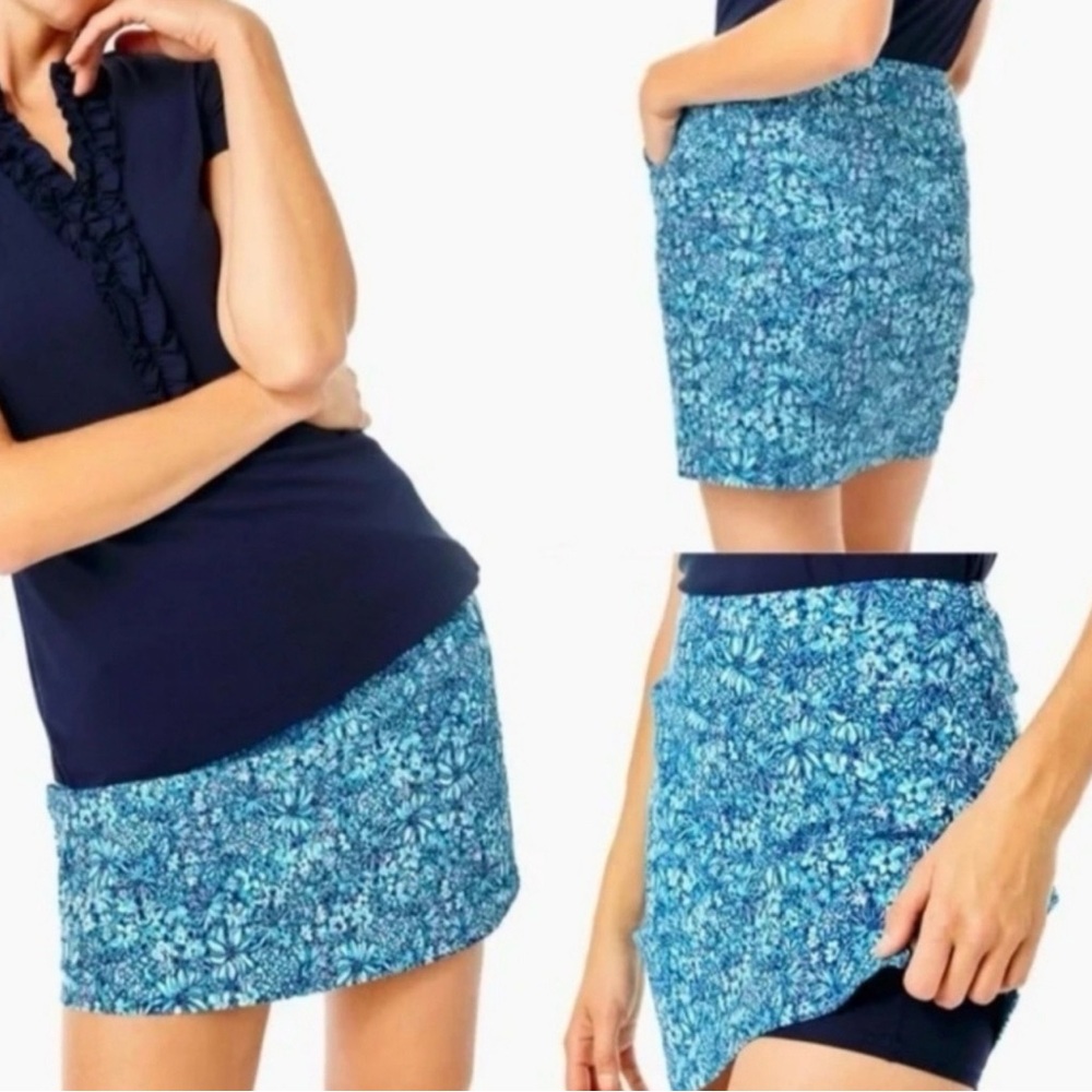 Women’s Lilly Pulitzer Monica Skort Blue Blooming Together UPF 50+ Size 8